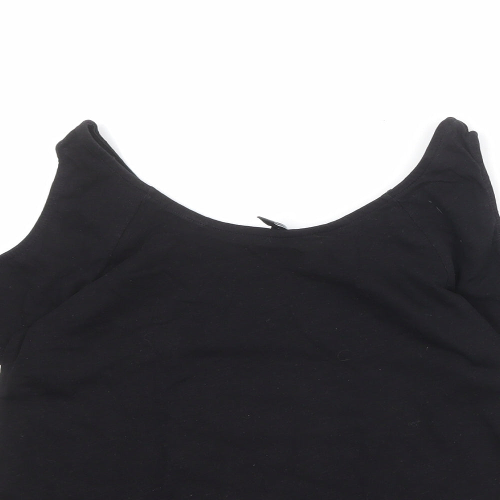 New Look Womens Black Herringbone 100% Cotton Basic Blouse Size 6 Round Neck - Cold Shoulder, Lace Detail