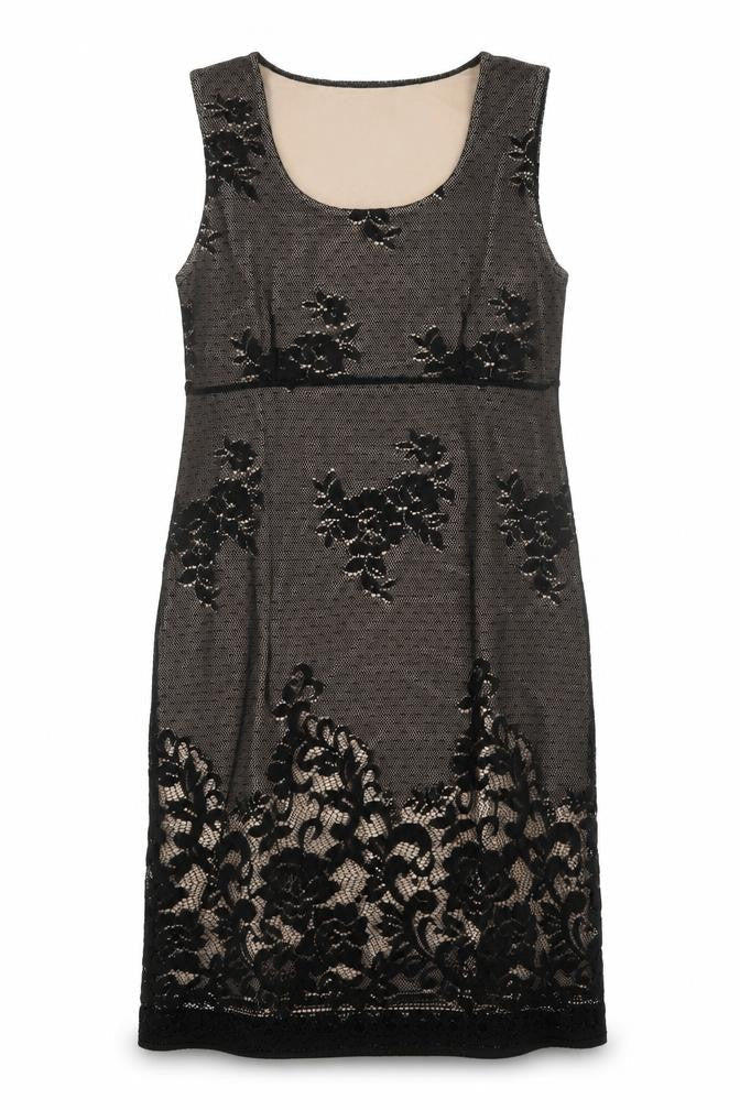 Etam Womens Black Polyester Sheath Size 14 Scoop Neck Pullover - Lace Overlay