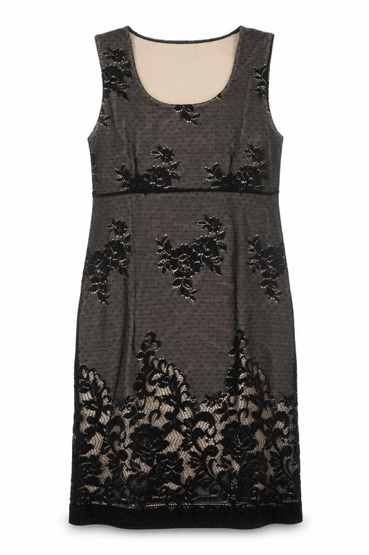 Etam Womens Black Polyester Sheath Size 14 Scoop Neck Pullover - Lace Overlay