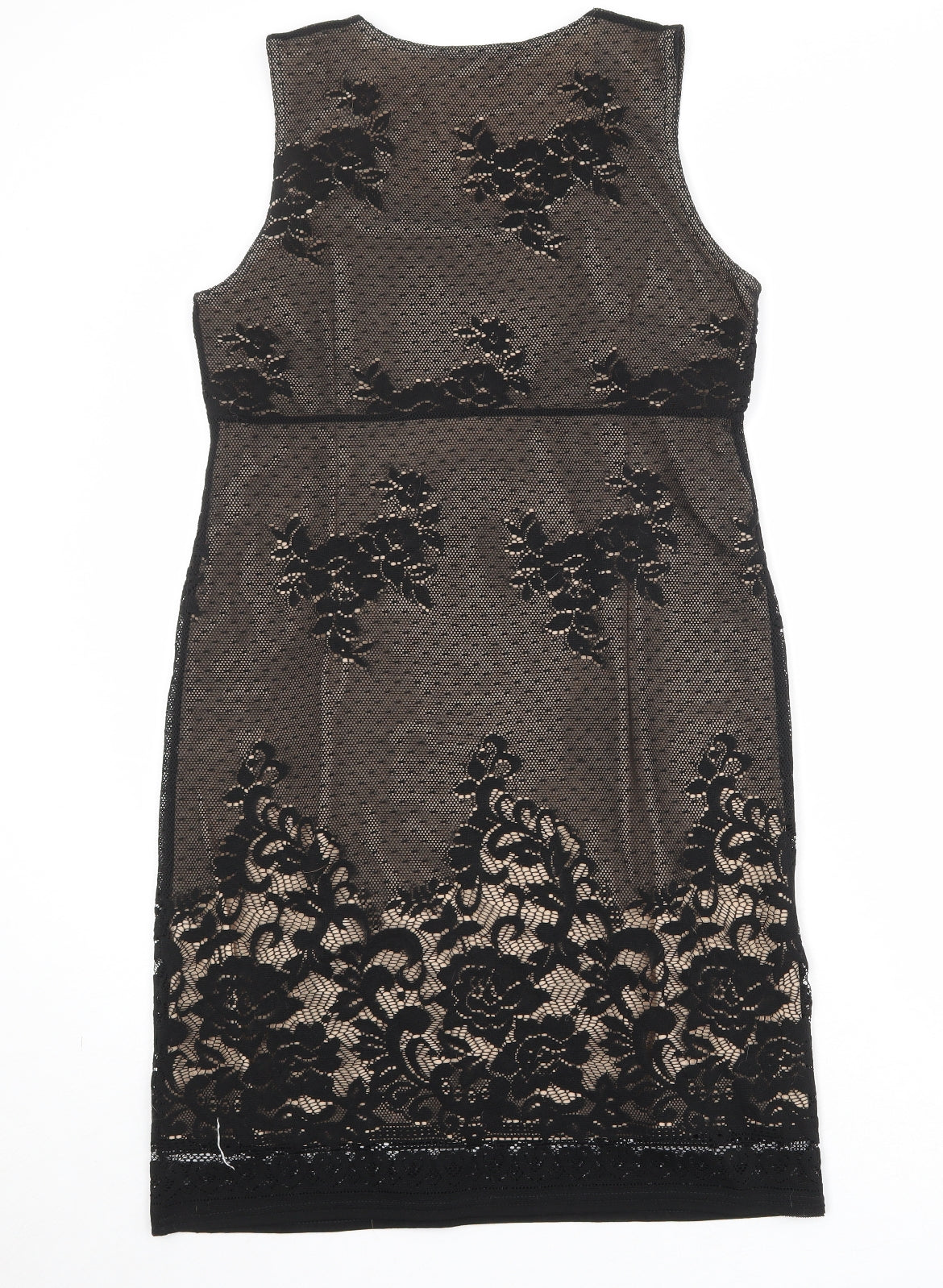 Etam Womens Black Polyester Sheath Size 14 Scoop Neck Pullover - Lace Overlay