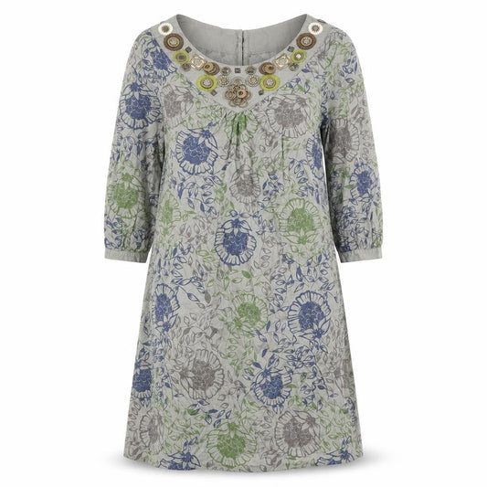 Next Womens Multicoloured Geometric 100% Cotton A-Line Size 10 Boat Neck Button - Embellished Neckline