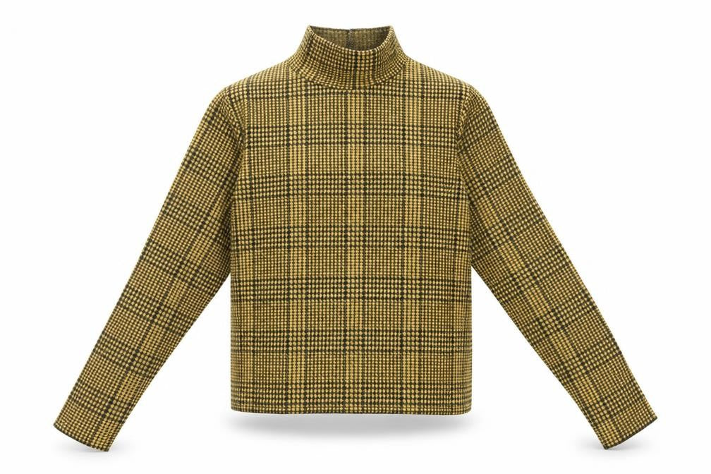 Bershka Womens Yellow Check Polyester Basic T-Shirt Size S High Neck
