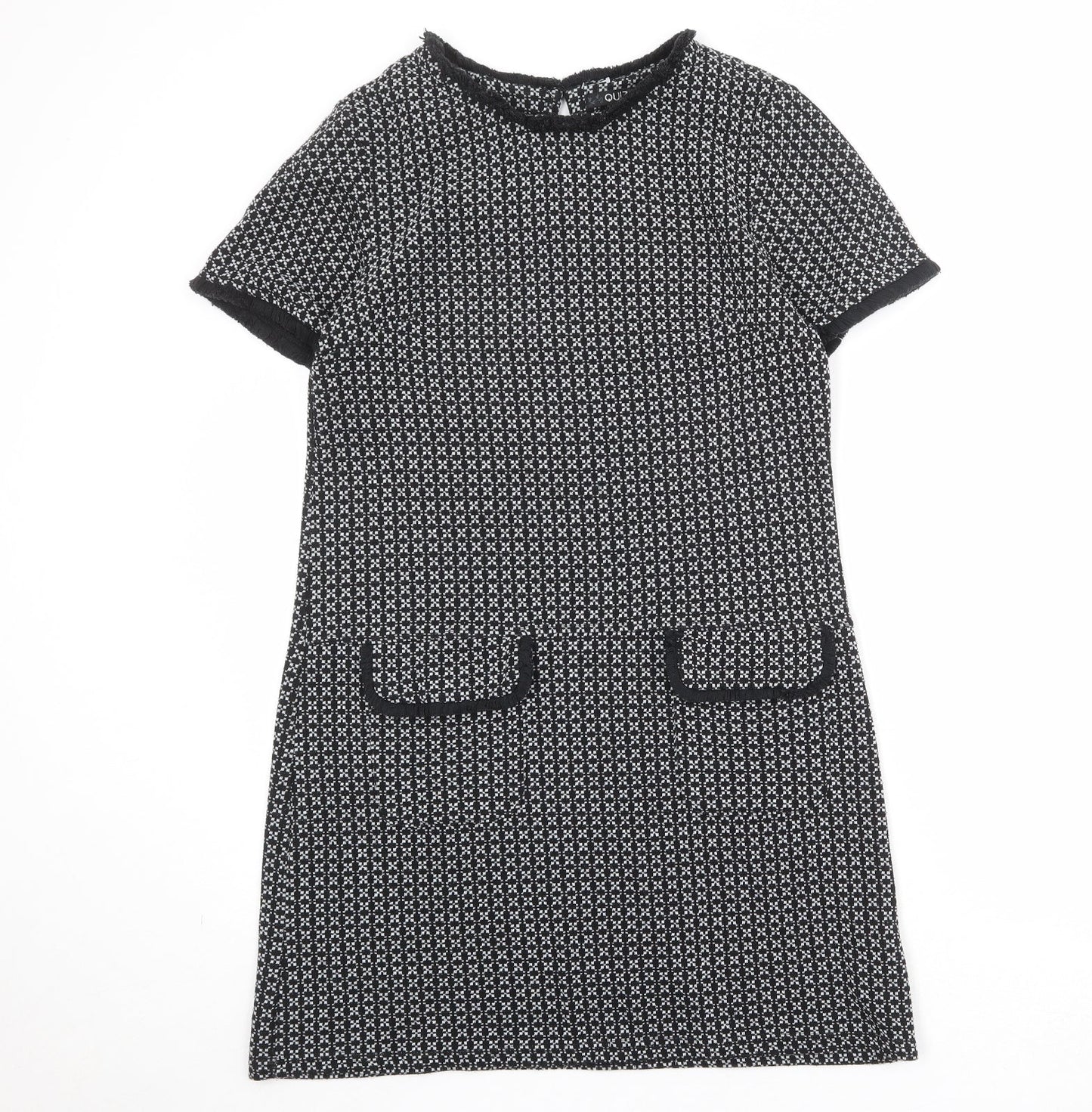 Quiz Womens Black Geometric Polyester A-Line Size 12 Round Neck Button