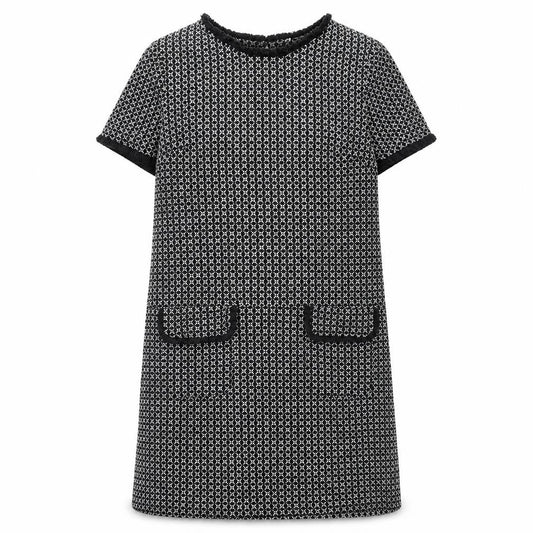 Quiz Womens Black Geometric Polyester A-Line Size 12 Round Neck Button