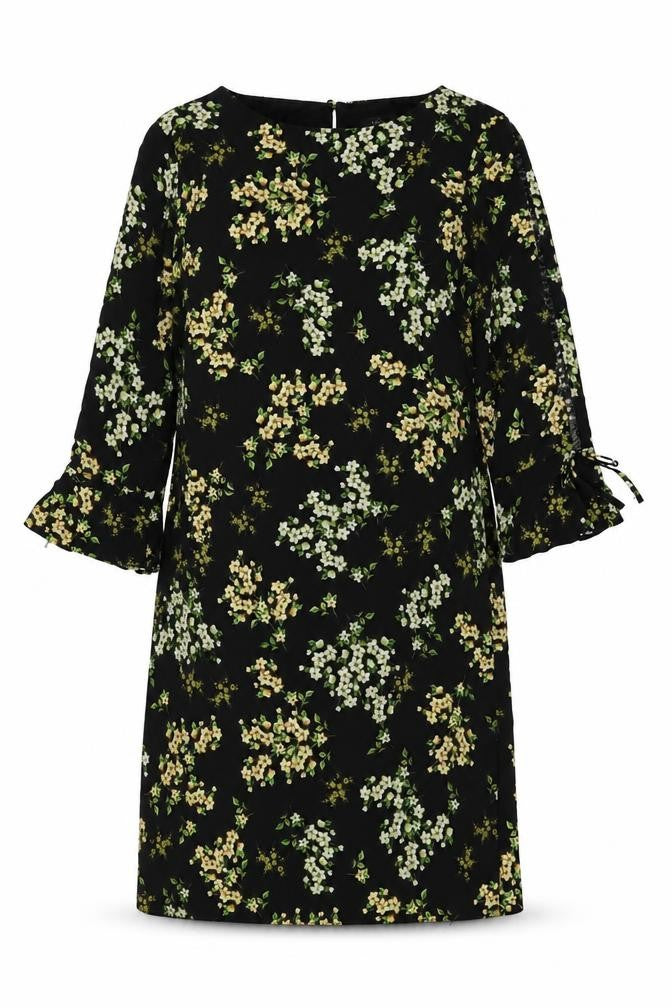 M&Co Womens Black Floral Polyester A-Line Size 12 Round Neck Button