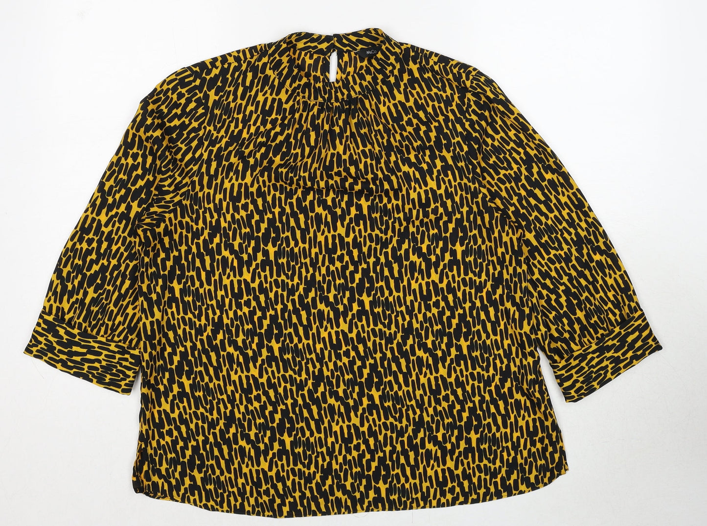 M&Co Womens Yellow Geometric Polyester Basic Blouse Size 12 Mock Neck