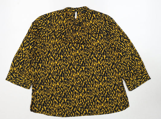 M&Co Womens Yellow Geometric Polyester Basic Blouse Size 12 Mock Neck