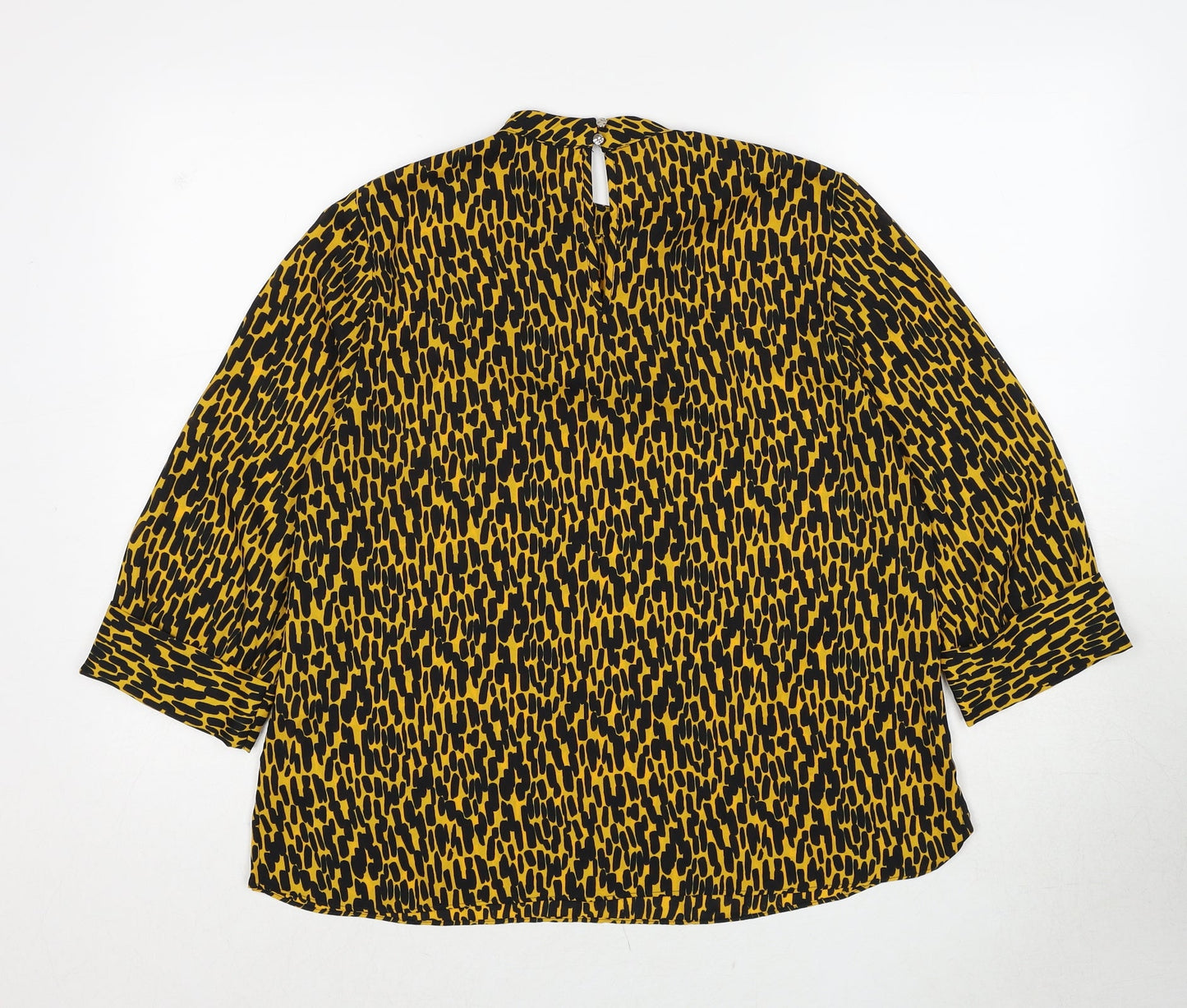 M&Co Womens Yellow Geometric Polyester Basic Blouse Size 12 Mock Neck