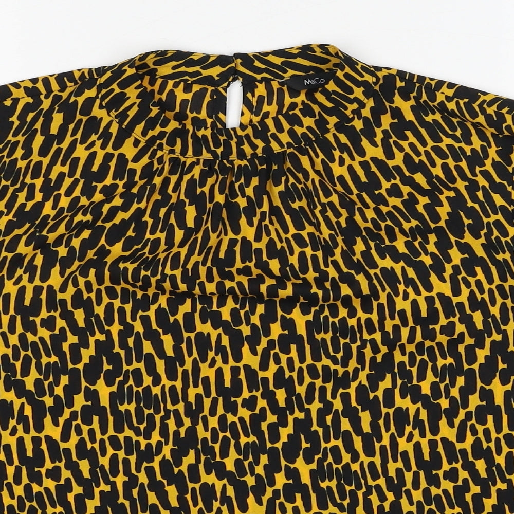 M&Co Womens Yellow Geometric Polyester Basic Blouse Size 12 Mock Neck