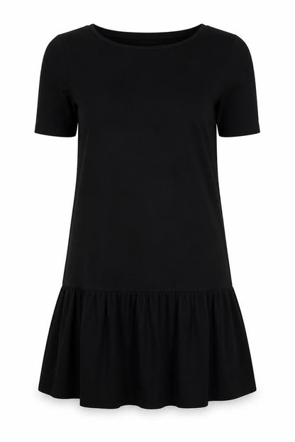 Front view of Paraphrase women’s black polyester skater dress, size S, round neck pullover