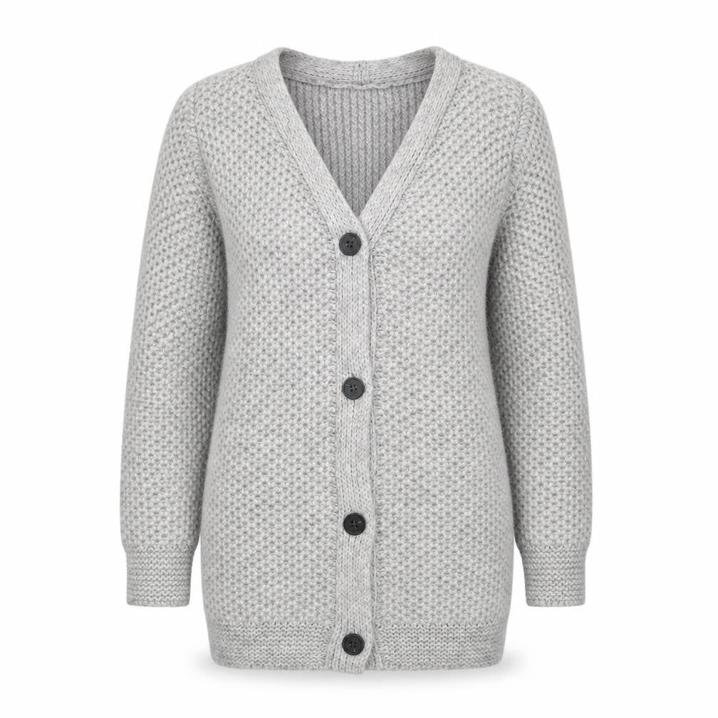 PBO Womens Grey V-Neck Acrylic Cardigan Jumper Size S
