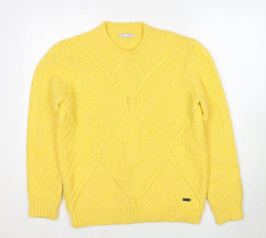 Sseinse Womens Yellow Round Neck Acrylic Pullover Jumper Size L