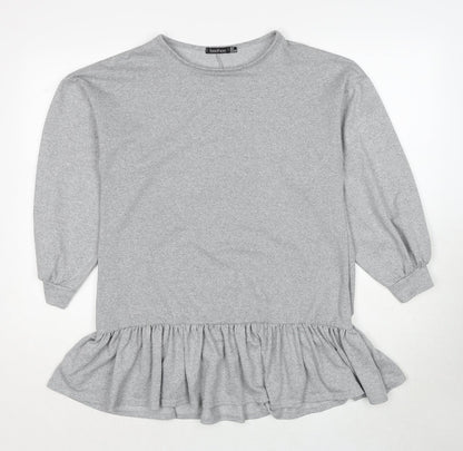 Boohoo Womens Grey Polyester Basic Blouse Size 10 Round Neck