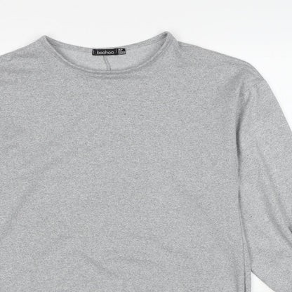 Boohoo Womens Grey Polyester Basic Blouse Size 10 Round Neck