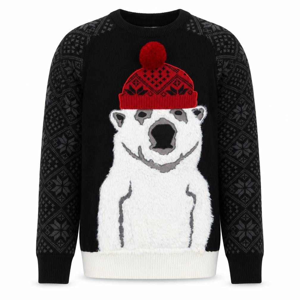 Next Mens Black Crew Neck Geometric Acrylic Pullover Jumper Size XS Long Sleeve - Polar Bear