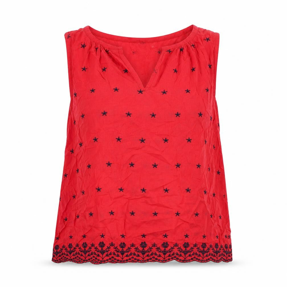 Gap Womens Red Geometric Cotton Basic Blouse Size S V-Neck