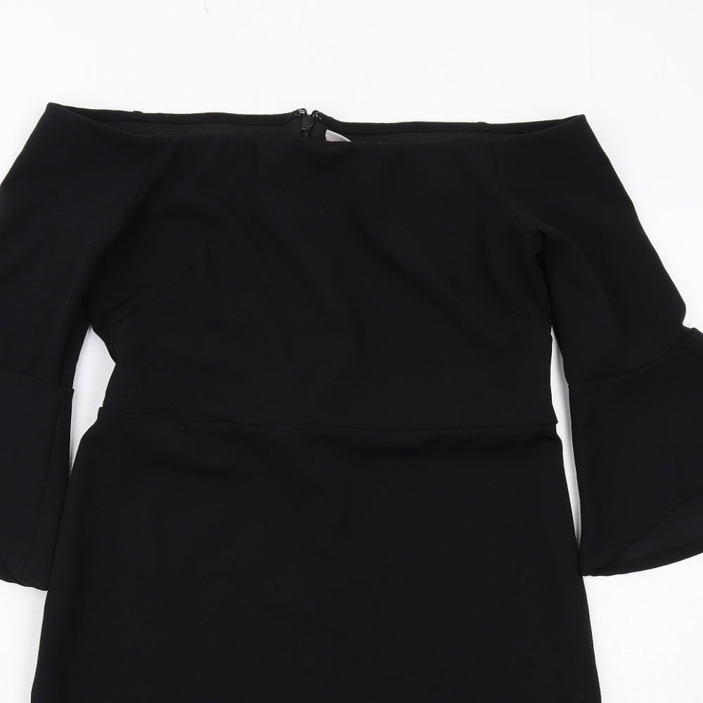 H&M Womens Black Polyester Shift Size M Off the Shoulder Zip