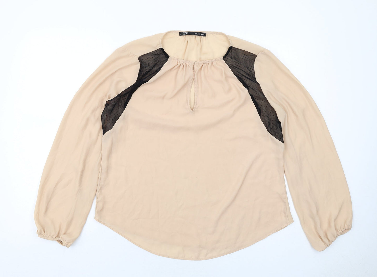 Zara Womens Beige Polyester Basic Blouse Size XL Round Neck