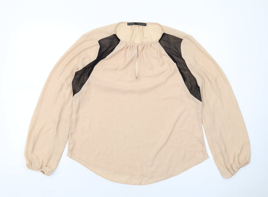 Zara Womens Beige Polyester Basic Blouse Size XL Round Neck