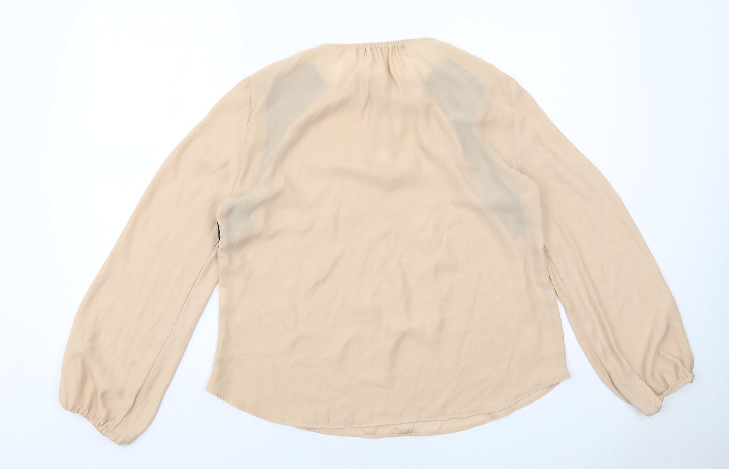 Zara Womens Beige Polyester Basic Blouse Size XL Round Neck
