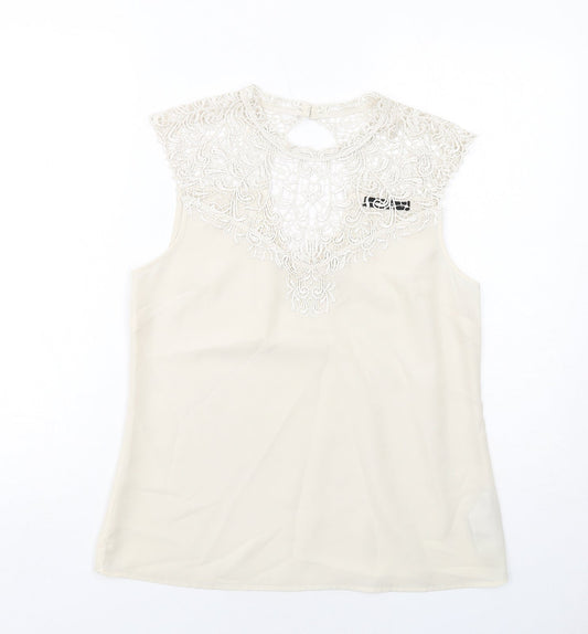 Oasis Womens Ivory Polyester Basic Tank Size 12 Round Neck - Lace Details