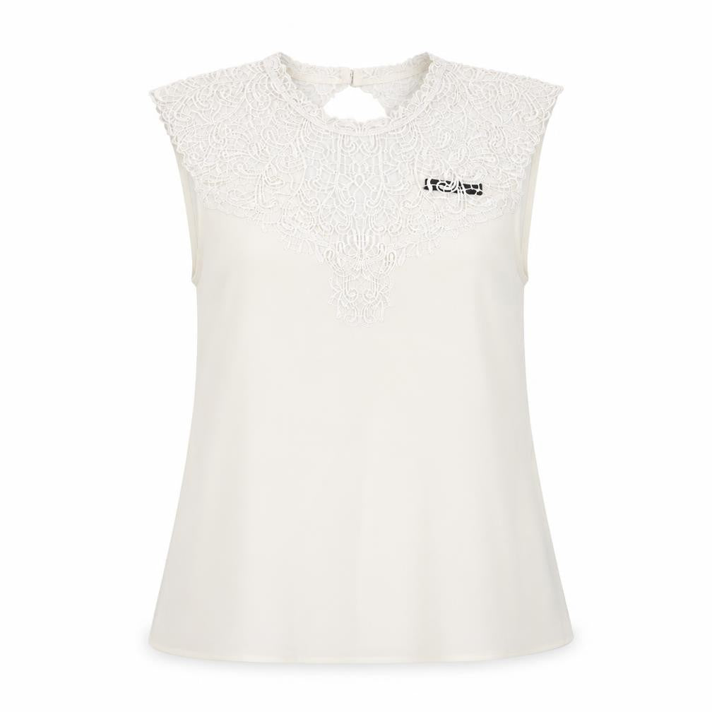 Oasis Womens Ivory Polyester Basic Tank Size 12 Round Neck - Lace Details
