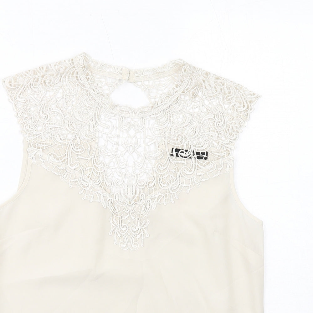 Oasis Womens Ivory Polyester Basic Tank Size 12 Round Neck - Lace Details