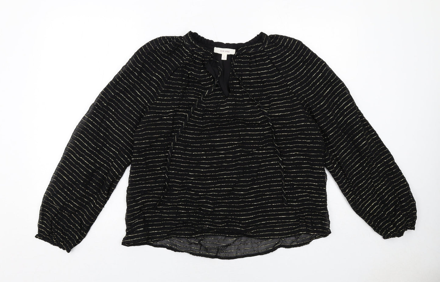 Per Una Womens Black Striped Viscose Basic Blouse Size 6 V-Neck
