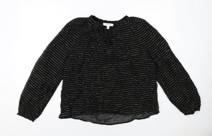Per Una Womens Black Striped Viscose Basic Blouse Size 6 V-Neck