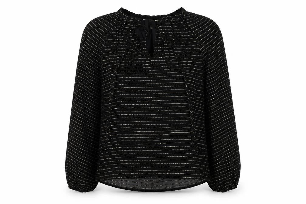 Per Una Womens Black Striped Viscose Basic Blouse Size 6 V-Neck