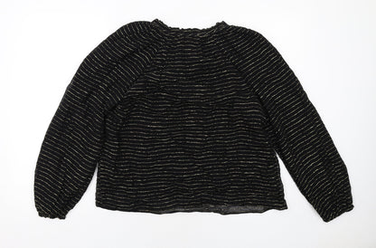 Per Una Womens Black Striped Viscose Basic Blouse Size 6 V-Neck
