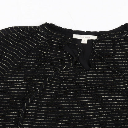 Per Una Womens Black Striped Viscose Basic Blouse Size 6 V-Neck