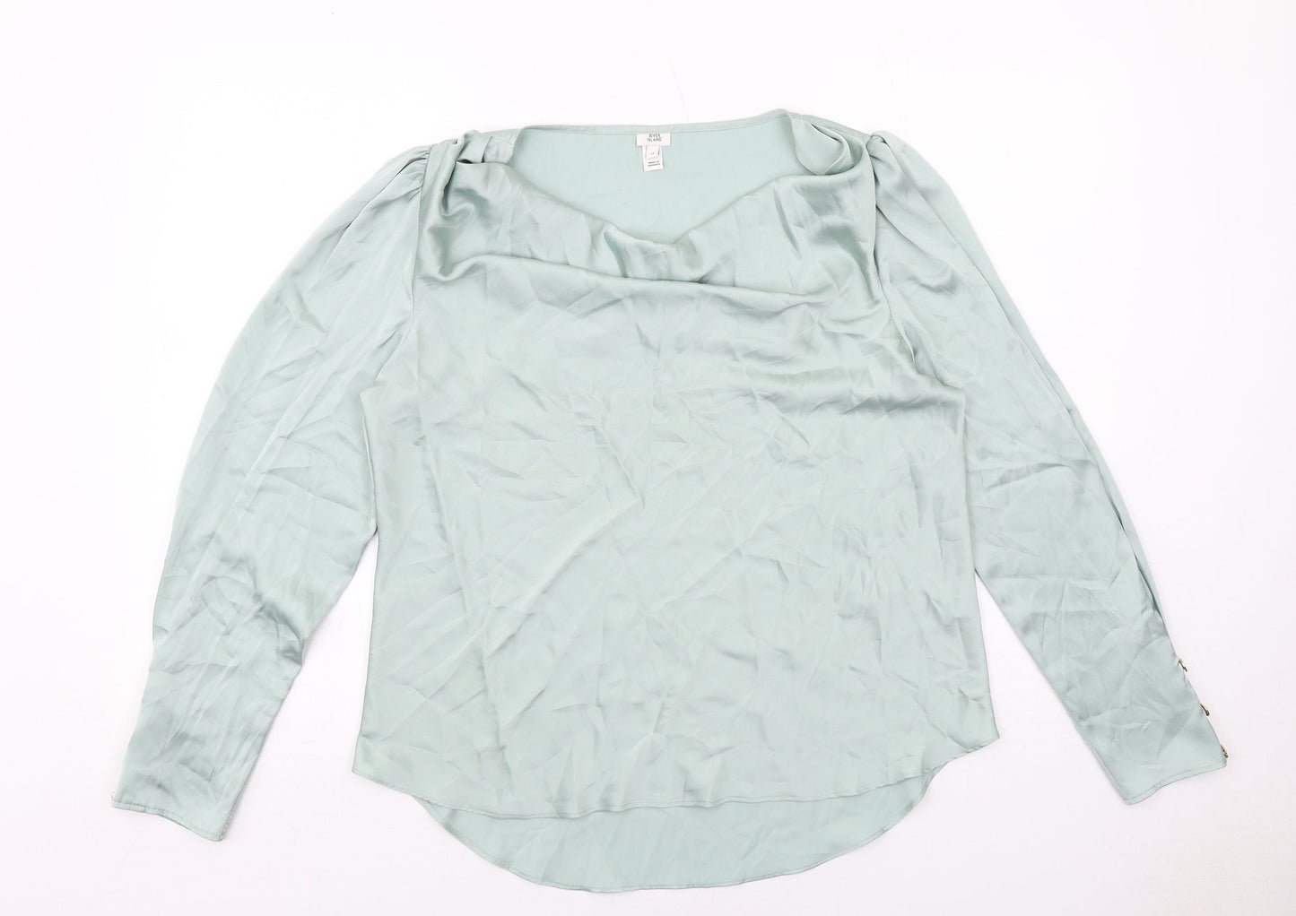 River Island Womens Green Polyester Basic Blouse Size 14 Round Neck