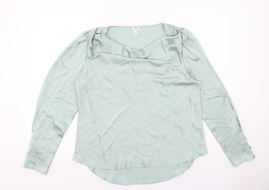 River Island Womens Green Polyester Basic Blouse Size 14 Round Neck
