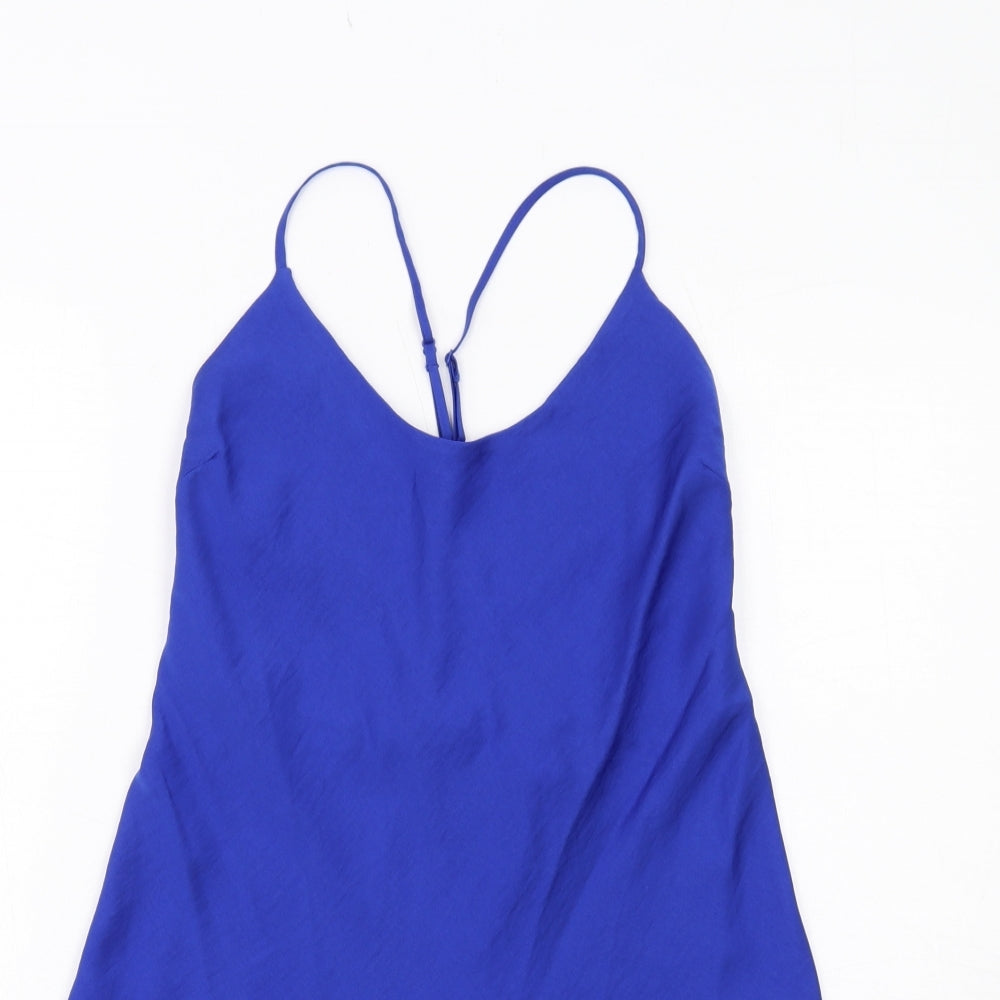 Marks and Spencer Womens Blue Polyester Slip Dress Size 10 Scoop Neck Pullover