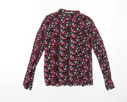 Additional front view of Marks & Spencer girls’ black floral polyester basic t-shirt, size 10-11, years mock neck pullover