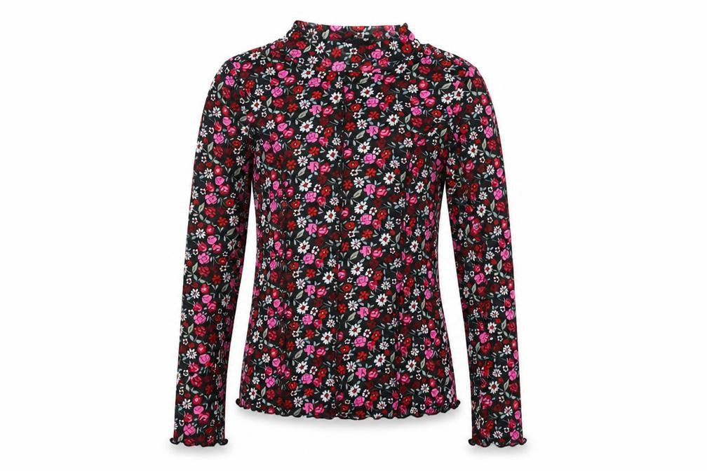 Marks & Spencer Girls Black Floral Polyester Basic T-Shirt Size 10-11 Years Mock Neck Pullover