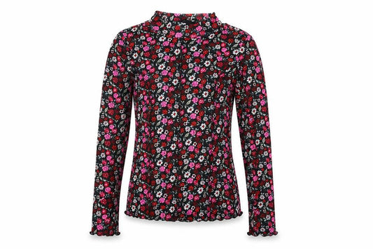 Marks & Spencer Girls Black Floral Polyester Basic T-Shirt Size 10-11 Years Mock Neck Pullover