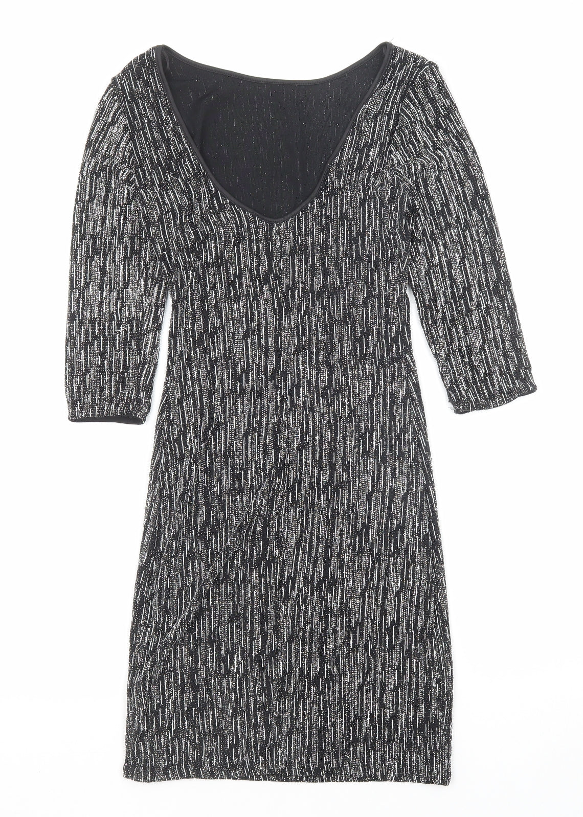 New Look Womens Black Geometric Polyester A-Line Size 10 Round Neck Pullover
