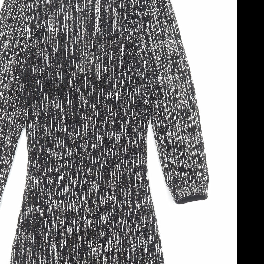 New Look Womens Black Geometric Polyester A-Line Size 10 Round Neck Pullover