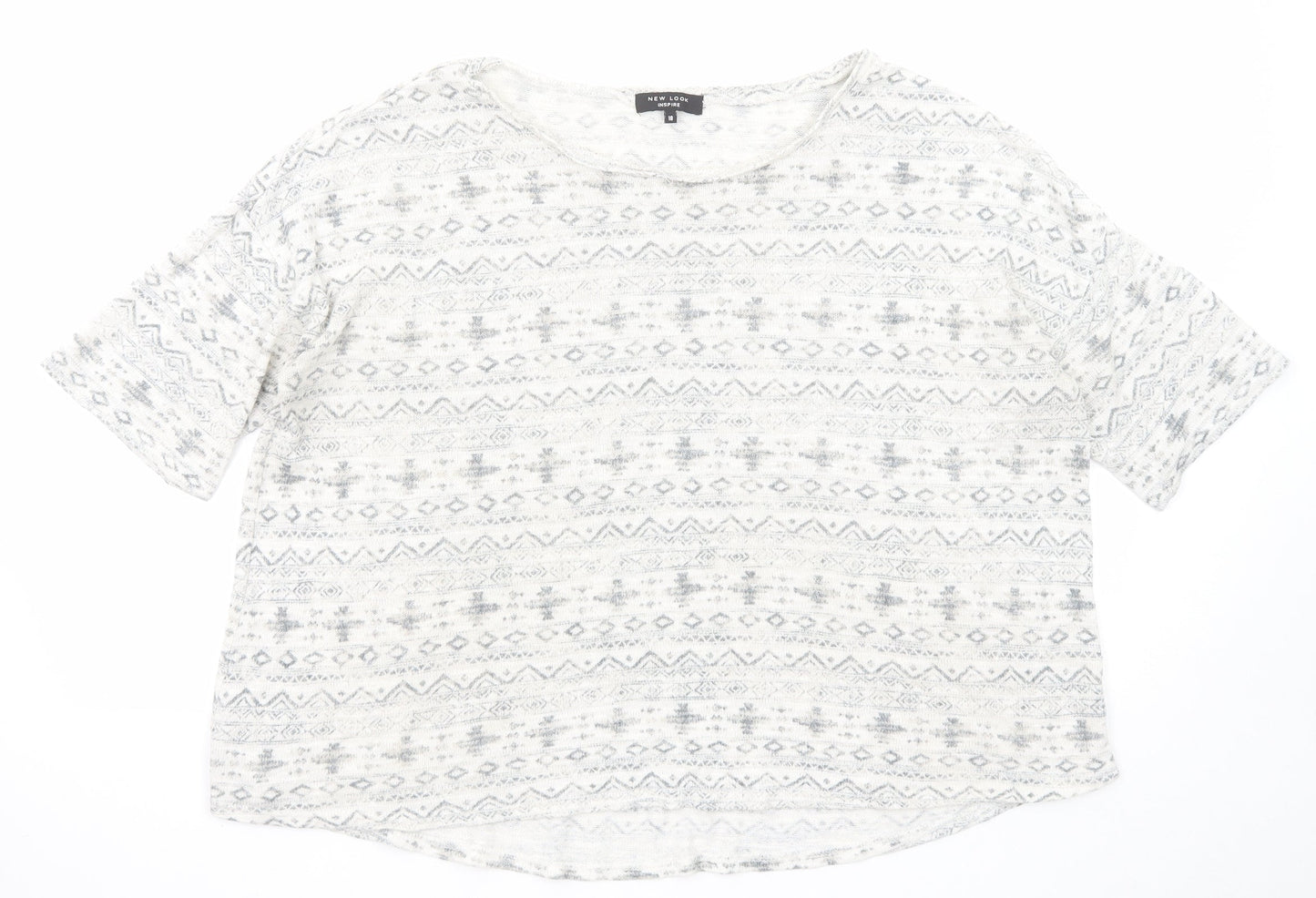 New Look Womens Grey Round Neck Geometric Acrylic Pullover Jumper Size 18