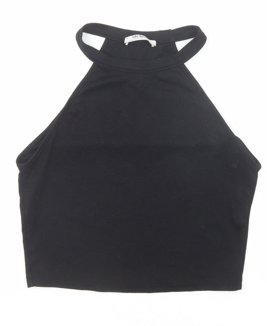 Zara Womens Black Polyester Cropped Tank Size S Round Neck