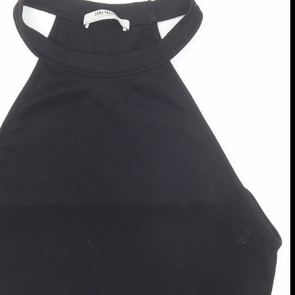 Zara Womens Black Polyester Cropped Tank Size S Round Neck