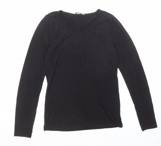 Charnos Womens Black Acrylic Basic T-Shirt Size S Boat Neck - Speckled
