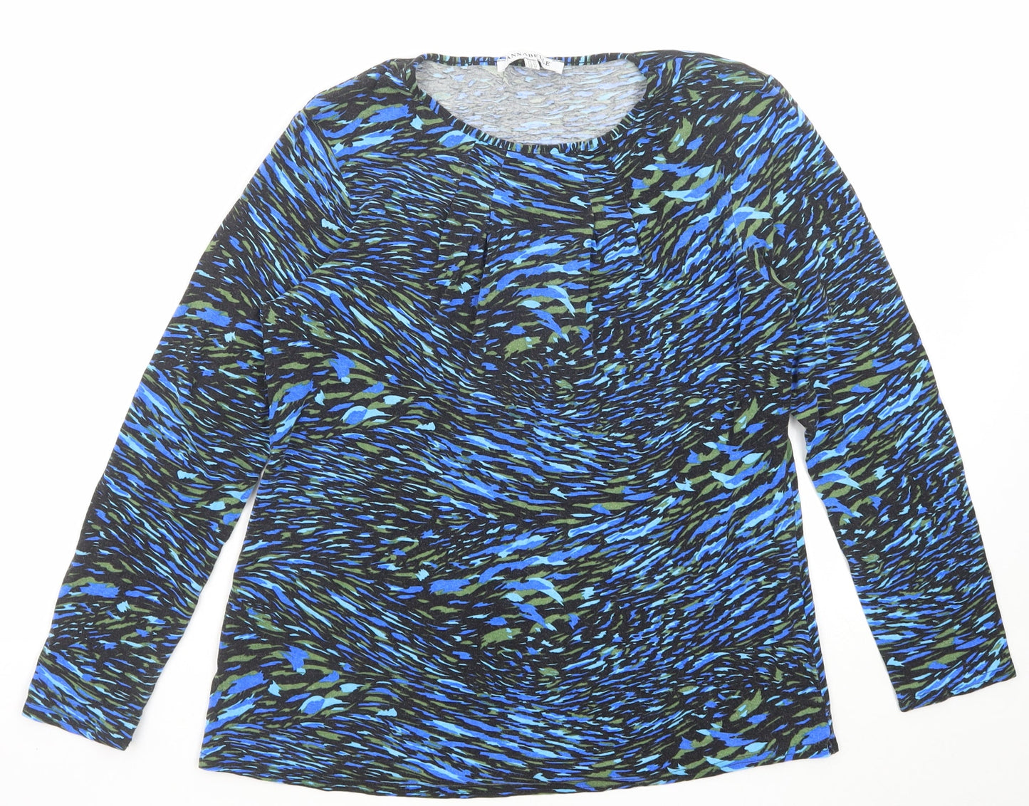 Annabelle Womens Blue Geometric Viscose Basic T-Shirt Size 14 Boat Neck