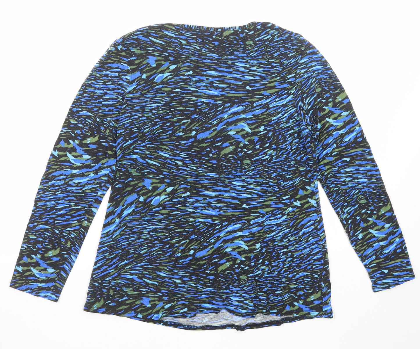 Annabelle Womens Blue Geometric Viscose Basic T-Shirt Size 14 Boat Neck