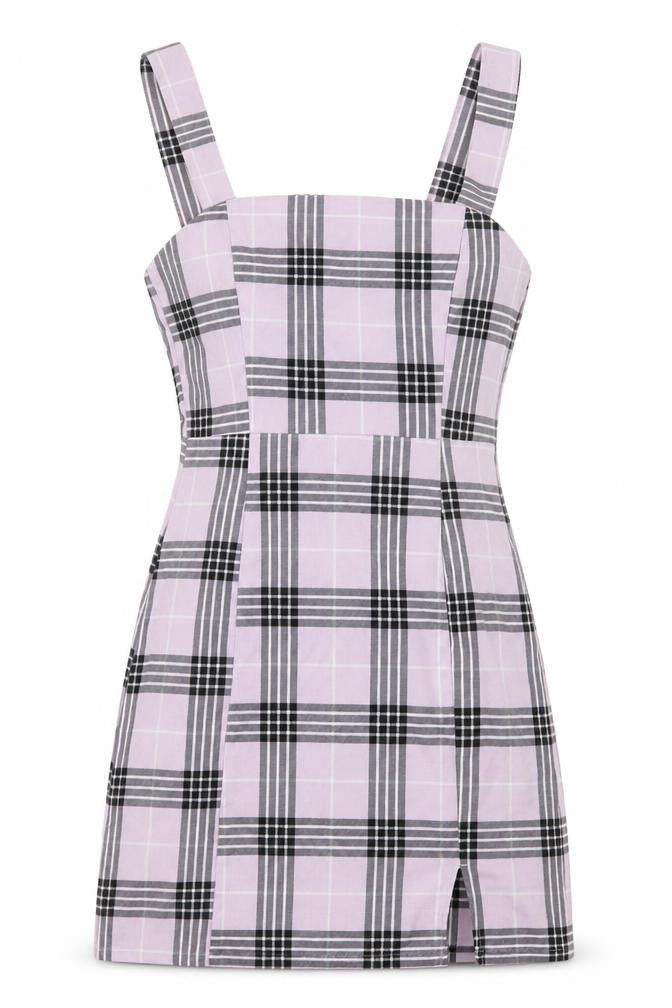 Divided by H&M Womens Purple Plaid Polyester Tank Dress Size 6 Square Neck Zip