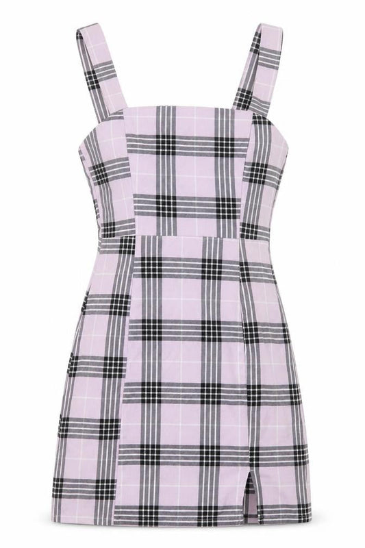 Divided by H&M Womens Purple Plaid Polyester Tank Dress Size 6 Square Neck Zip