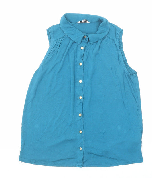 New Look Womens Blue Viscose Basic Button-Up Size 12 Collared