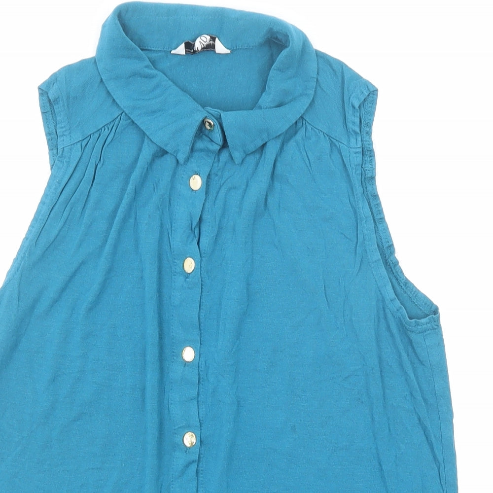 New Look Womens Blue Viscose Basic Button-Up Size 12 Collared